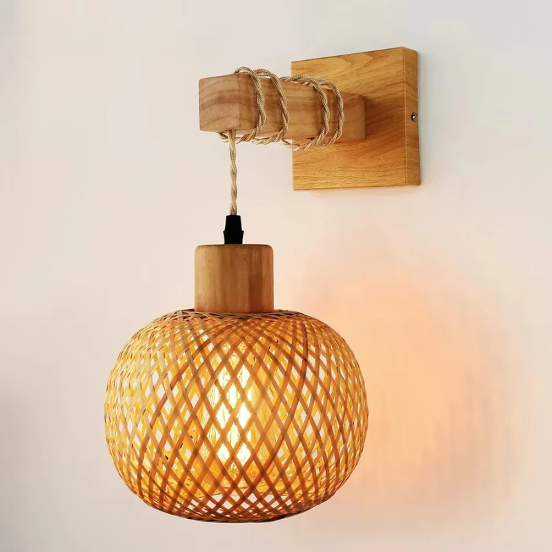 Bamboe Wandlamp Dimbaar met Stekker en Natuurlijk Design - Velinix