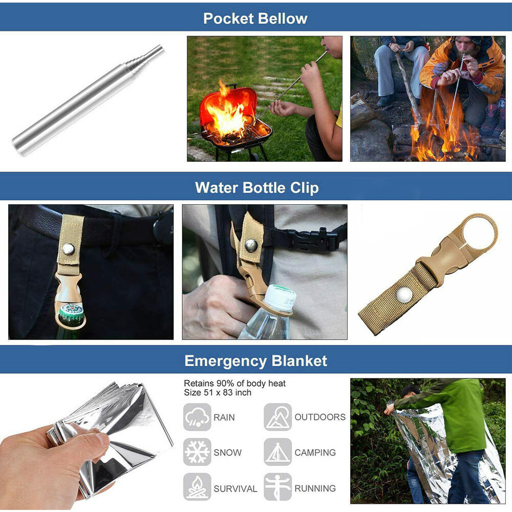 Survivalkit voor Wandelen en Kamperen met SOS-Gereedschap