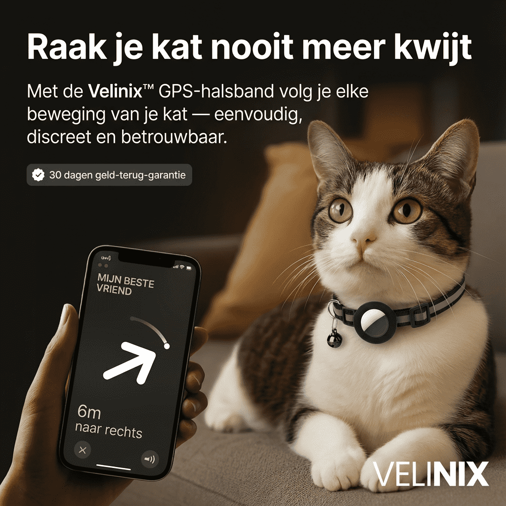 Velinix™ – GPS Halsband voor Kat Zonder Abonnement (iOS & Android)