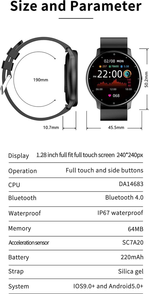 Veyro – Smartwatch met hartslag, bloeddruk & stappenteller – iOS/Android 3