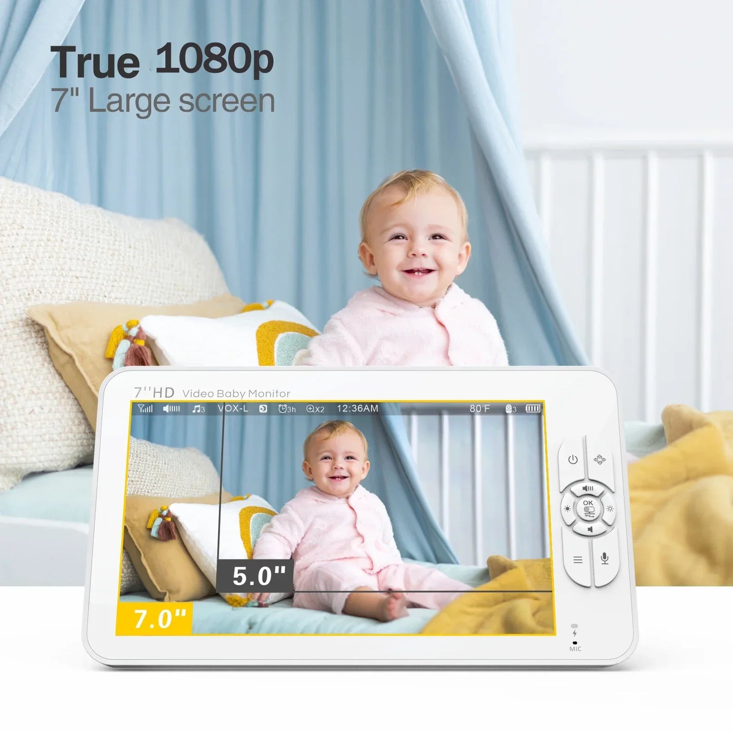 Babyfoon met Camera 720p HD, Nachtzicht en Lange Batterijduur