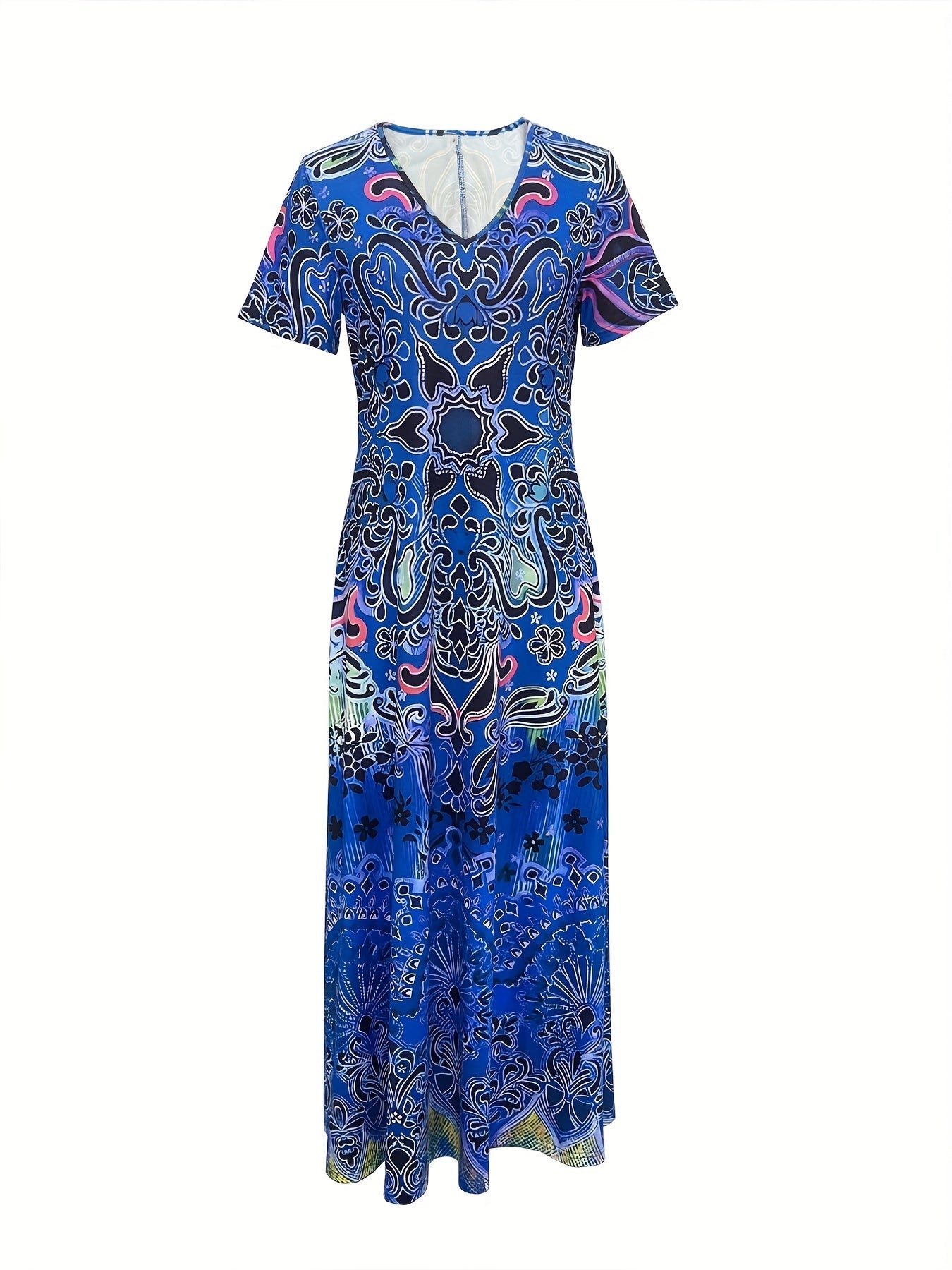 VintageVibe™ – Dames Zomerjurk met Bloemenpatroon en V-Hals Elegante Maxi-5