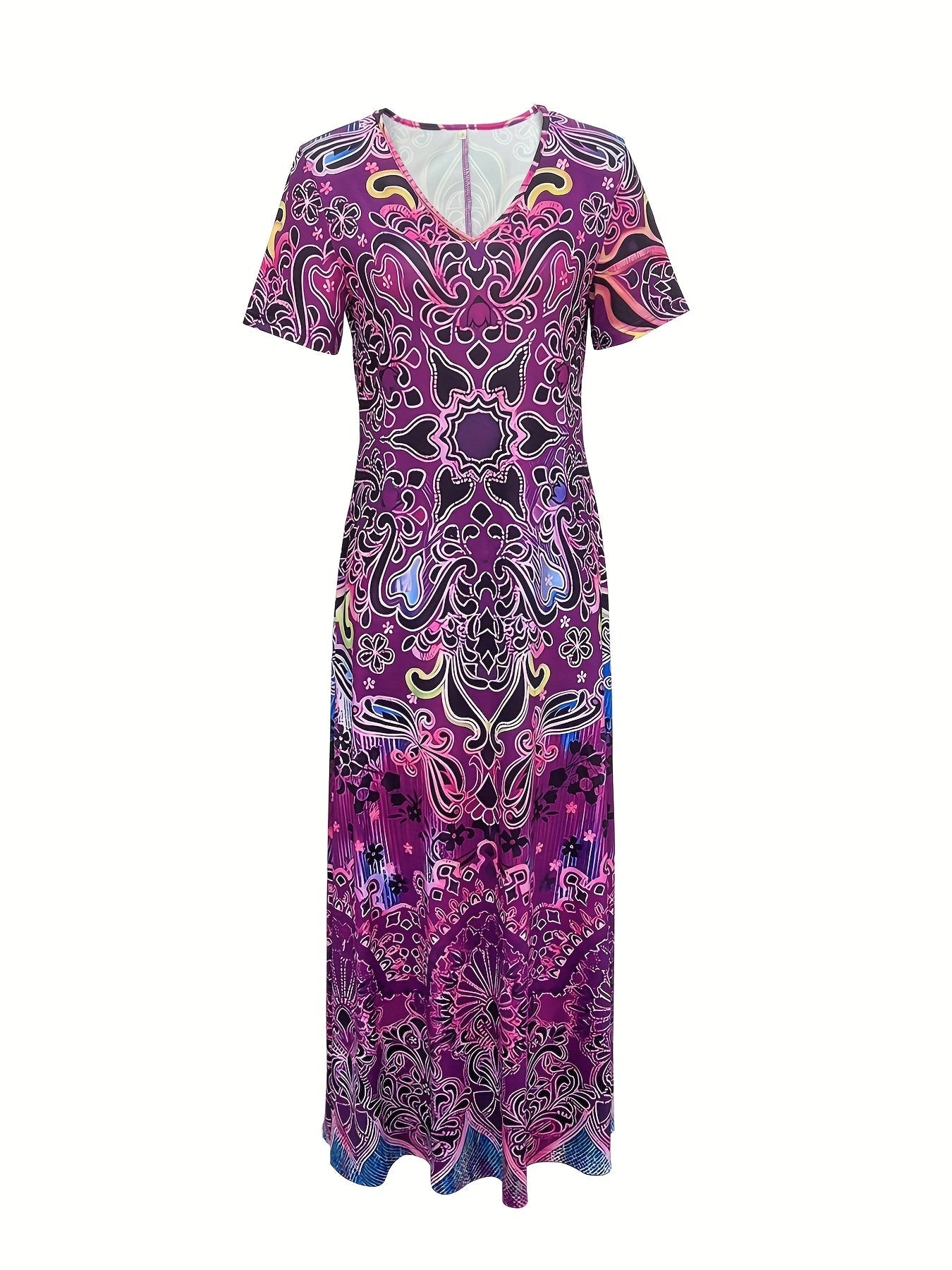VintageVibe™ – Dames Zomerjurk met Bloemenpatroon en V-Hals Elegante Maxi-6