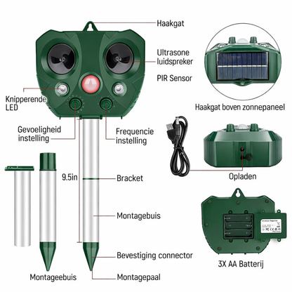 Ultrasone Vogelverjager LED voor de Tuin Zonne-energie