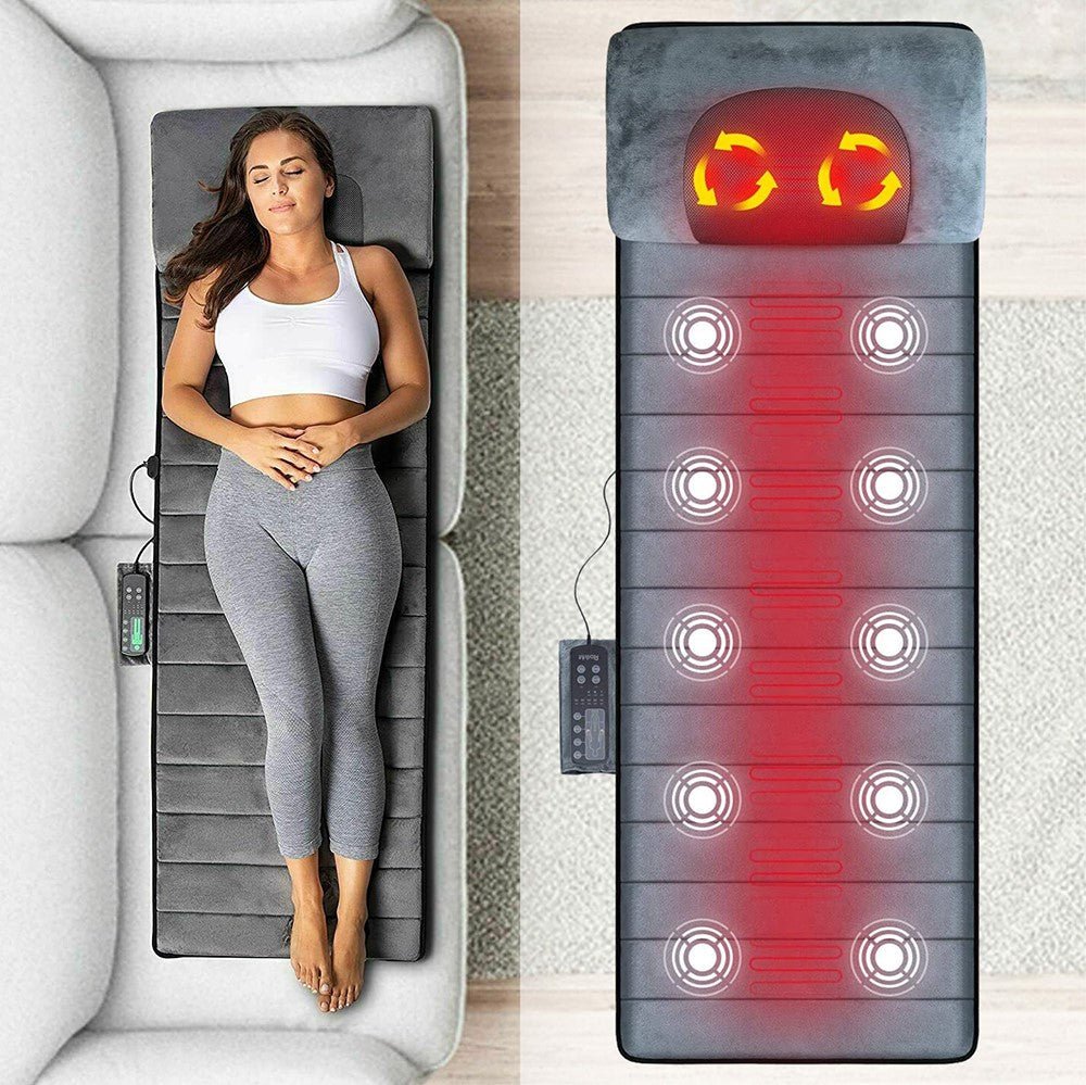 Volledige Lichaam Verwarmde Massage Mat - 3 intensiteiten en 5 vibratiestanden - geïntegreerde verwarming - lichtgewicht en opvouwbaar - huishoudmeester