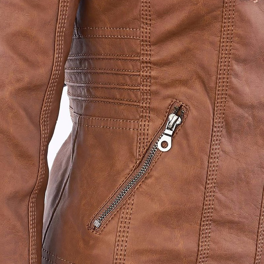 Dames Leren Jas Zwarte PU-Jas met Capuchon en Rits