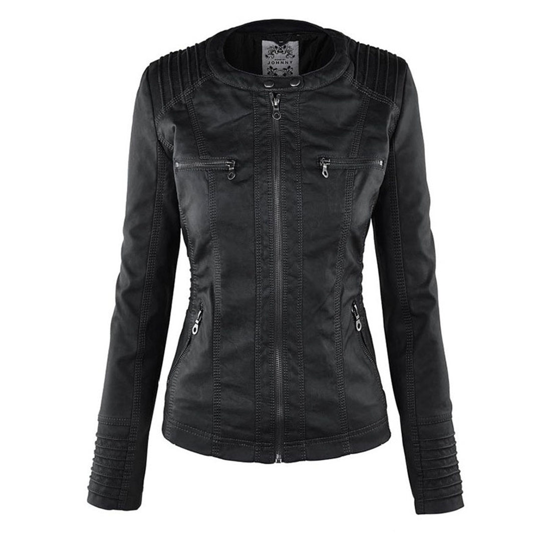 Dames Leren Jas Zwarte PU-Jas met Capuchon en Rits