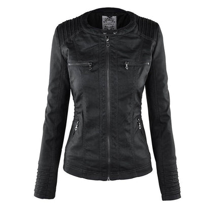 Dames Leren Jas Zwarte PU-Jas met Capuchon en Rits