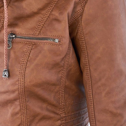 Dames Leren Jas Zwarte PU-Jas met Capuchon en Rits