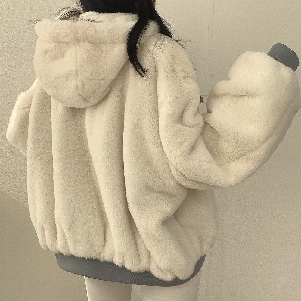 Damesjas Fleece Omkeerbaar Warm met Kapuze