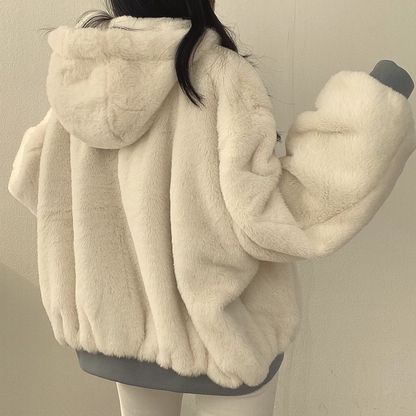 Damesjas Fleece Omkeerbaar Warm met Kapuze