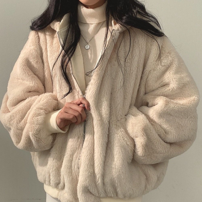Damesjas Fleece Omkeerbaar Warm met Kapuze
