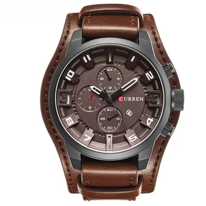 Herenchronograaf Quartz Horloge Leren Band met Stopwatch