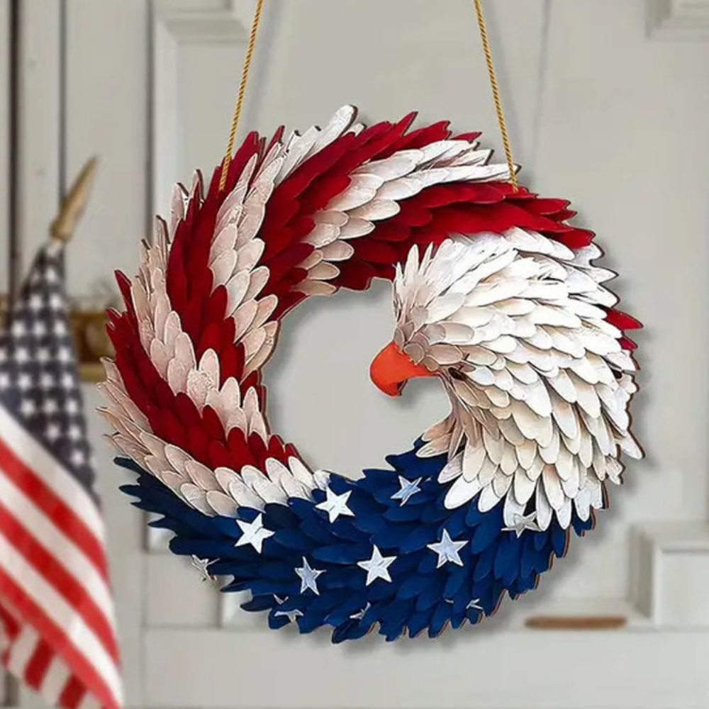 Houten Wanddecoratie Amerikaanse Vlag Krans Rustiek Design - Velinix