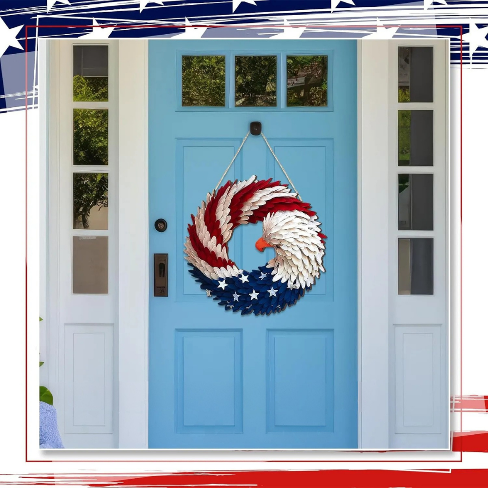 Houten Wanddecoratie Amerikaanse Vlag Krans Rustiek Design