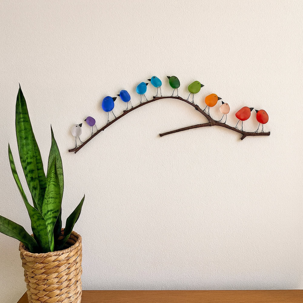 Kuststijl Wanddecoratie Glas Vogels Houten Frame - Velinix