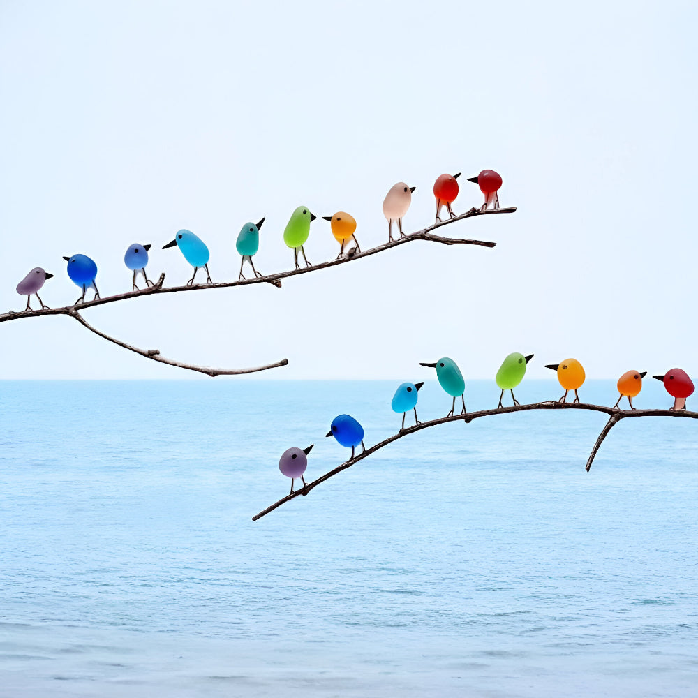Kuststijl Wanddecoratie Glas Vogels Houten Frame