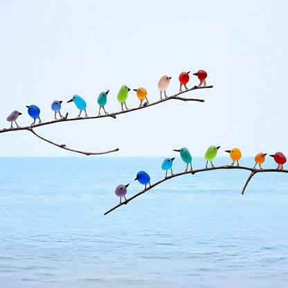 Kuststijl Wanddecoratie Glas Vogels Houten Frame