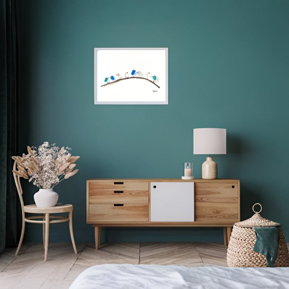 Kuststijl Wanddecoratie Glas Vogels Houten Frame