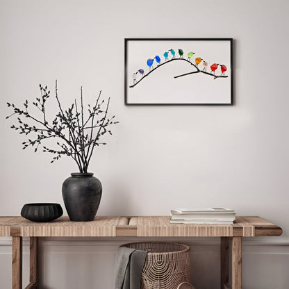 Kuststijl Wanddecoratie Glas Vogels Houten Frame