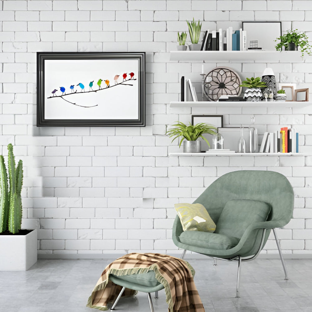 Kuststijl Wanddecoratie Glas Vogels Houten Frame