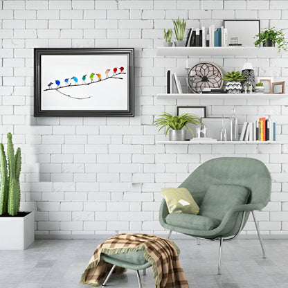 Kuststijl Wanddecoratie Glas Vogels Houten Frame