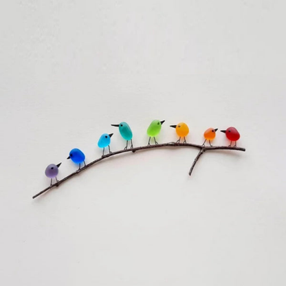 Unieke Glazen Vogel Wanddecoratie van Drijfhout - Velinix
