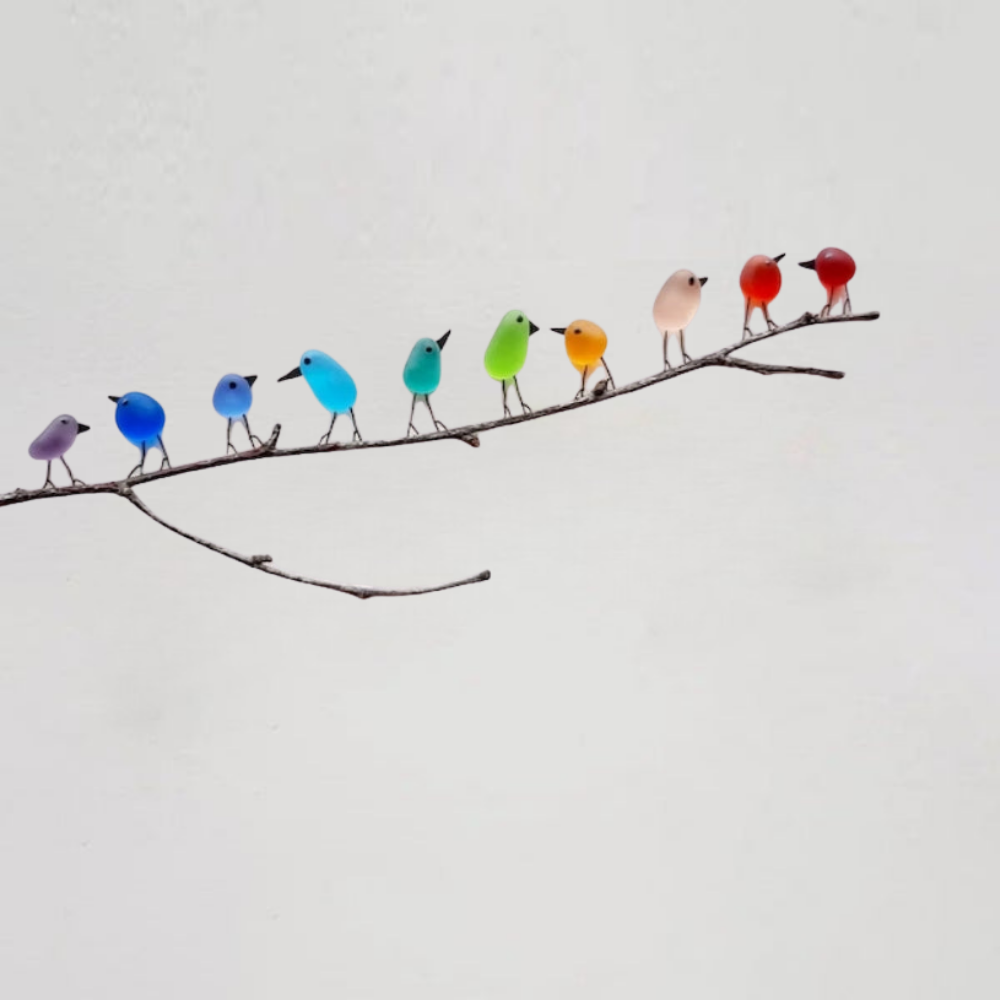 Unieke Glazen Vogel Wanddecoratie van Drijfhout