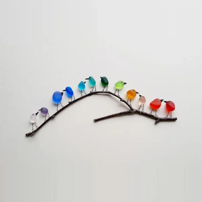 Unieke Glazen Vogel Wanddecoratie van Drijfhout