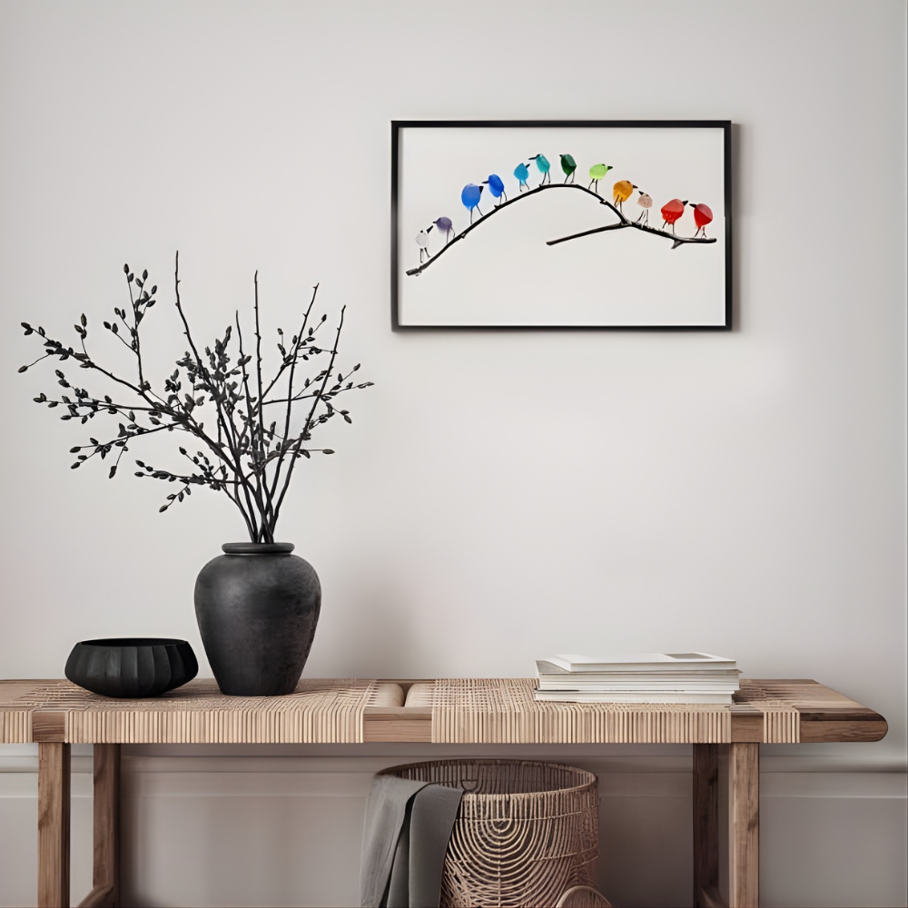 Unieke Glazen Vogel Wanddecoratie van Drijfhout