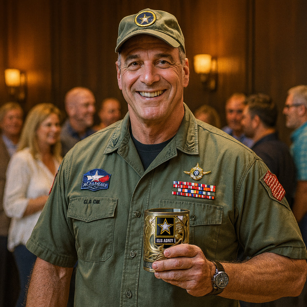 Whiskey Glas Gegraveerd Veteranen Goud Reliëf - Velinix