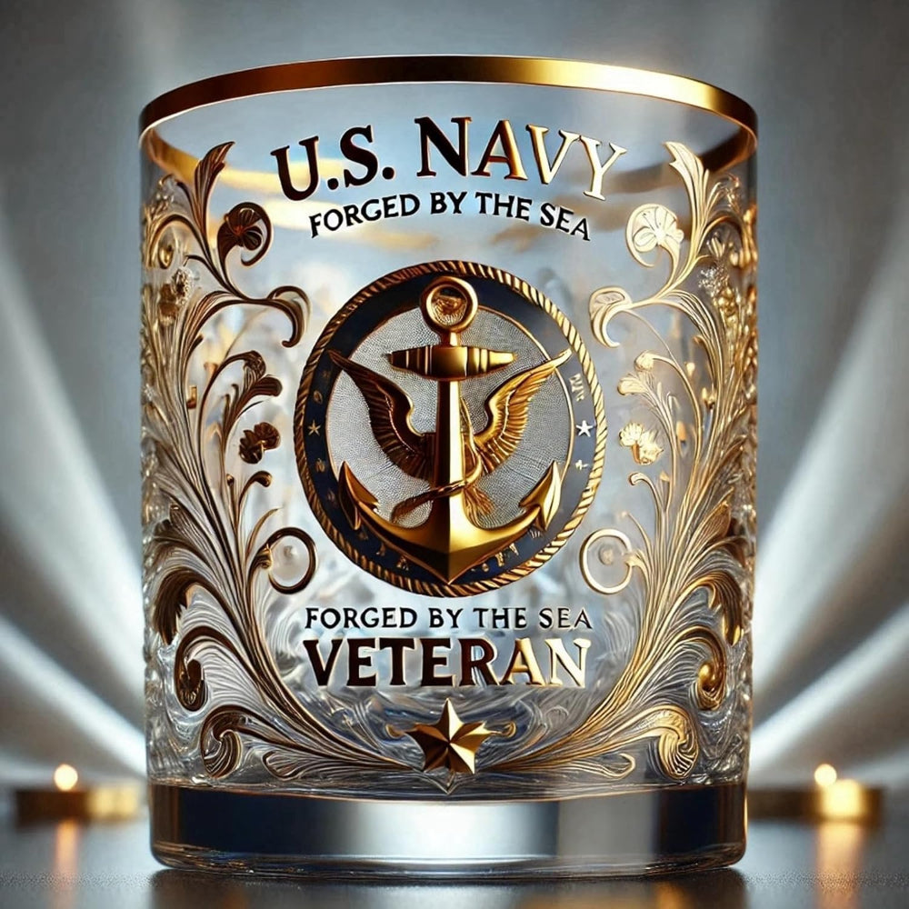 Whiskey Glas Gegraveerd Veteranen Goud Reliëf