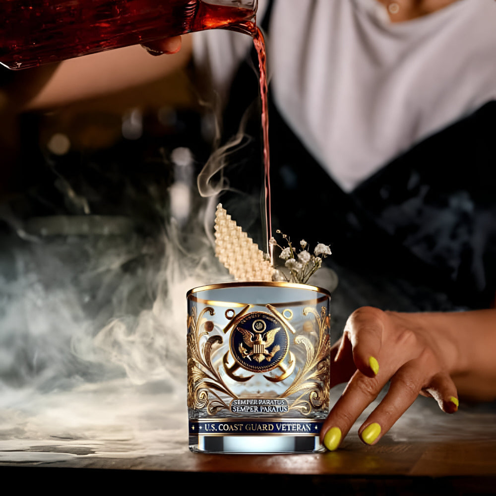 Whiskey Glas Gegraveerd Veteranen Goud Reliëf