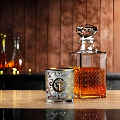 Whiskey Glas Gegraveerd Veteranen Goud Reliëf