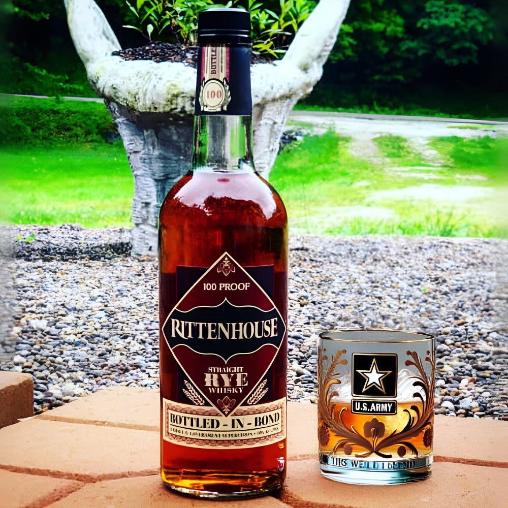 Whiskey Glas Gegraveerd Veteranen Goud Reliëf