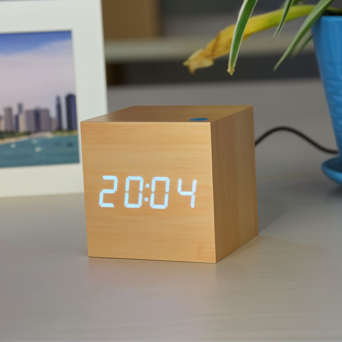 Houten LED Klok Modern Design met Digitale Weergave