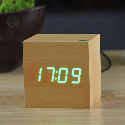 Houten LED Klok Modern Design met Digitale Weergave