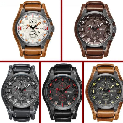 Herenchronograaf Quartz Horloge Leren Band met Stopwatch