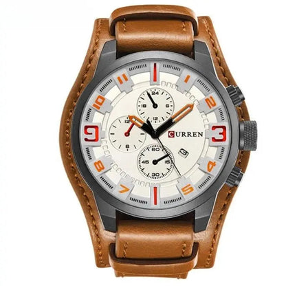 Herenchronograaf Quartz Horloge Leren Band met Stopwatch
