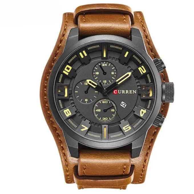 Herenchronograaf Quartz Horloge Leren Band met Stopwatch