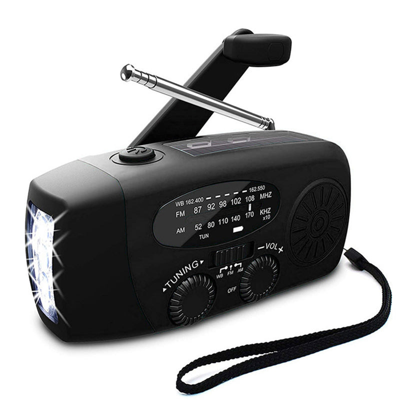 Noodradio met Powerbank, Solar, Handopwinder en Zaklamp voor Noodgevallen