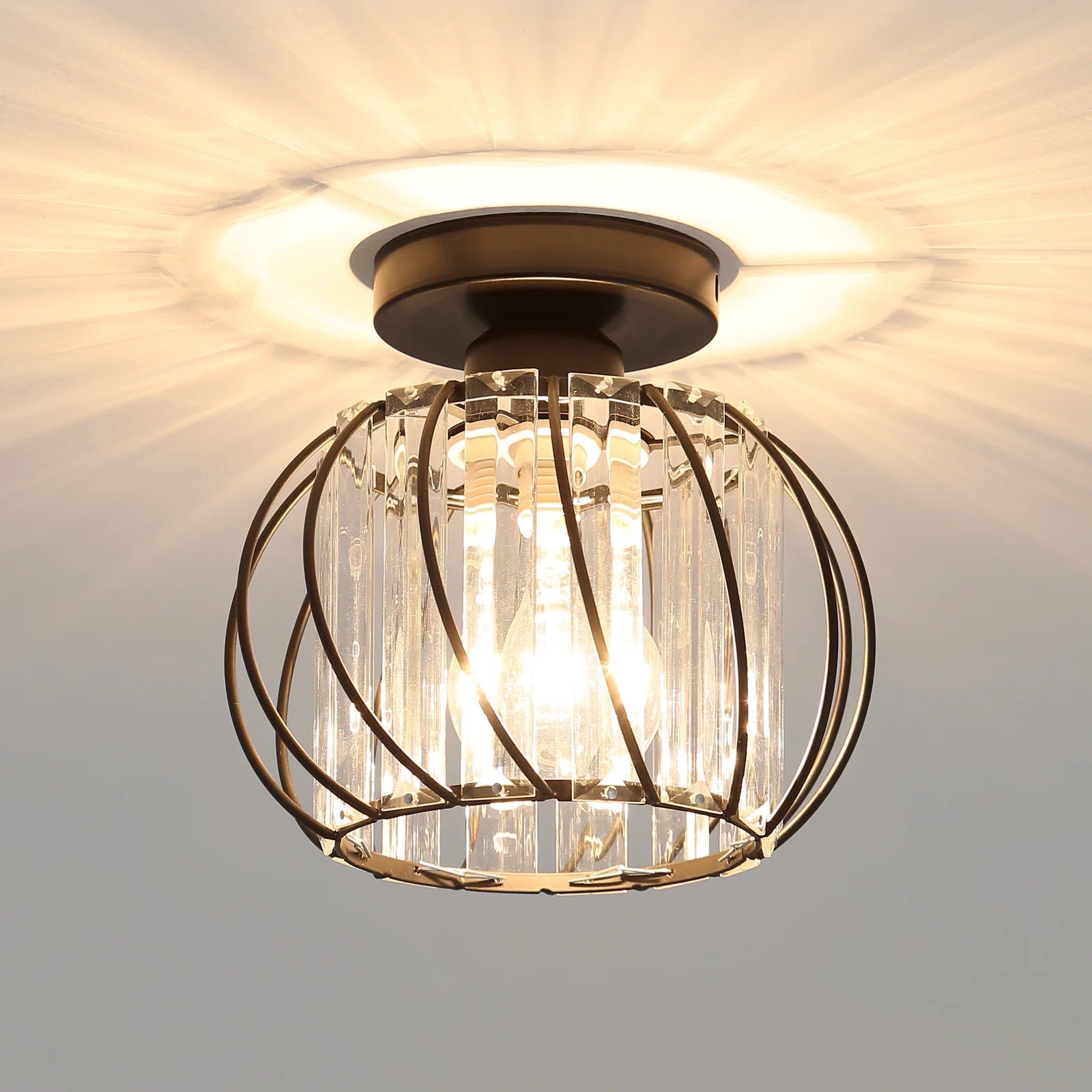 Scandinavische Plafondlamp Glas en Zwart Metaal Design - Velinix