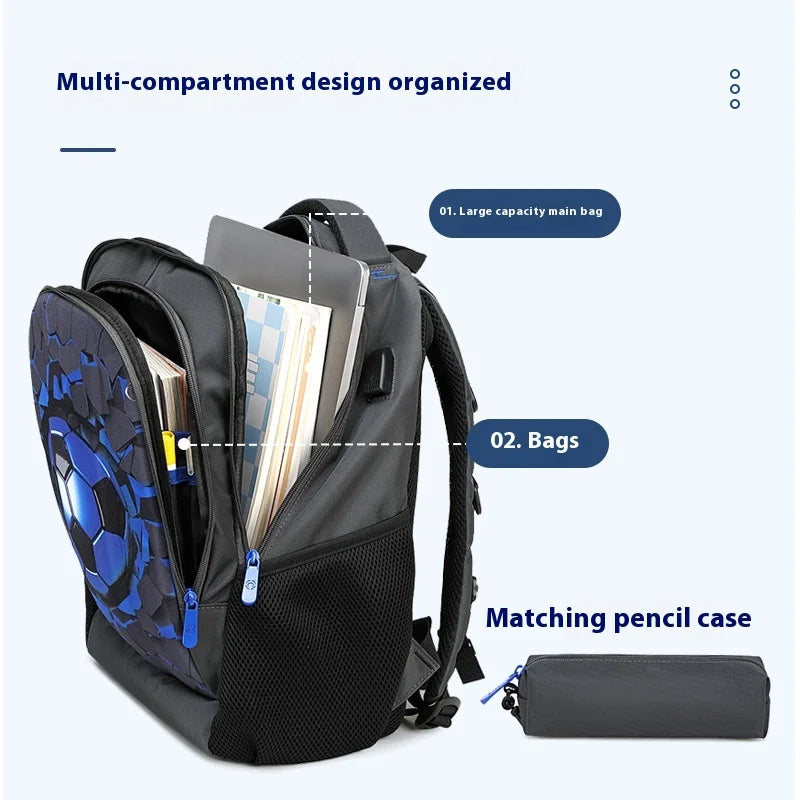 Jongens Rugzak Harde Schaal USB Voetbal Design