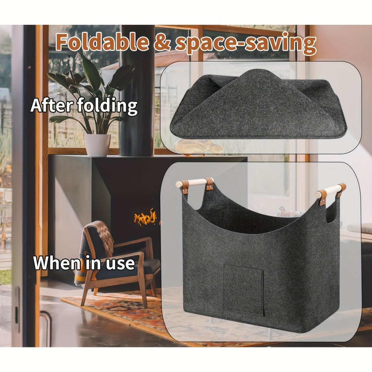 Opvouwbare Houten Koffer 55L Donkergrijs met Leder en Houten Handvatten