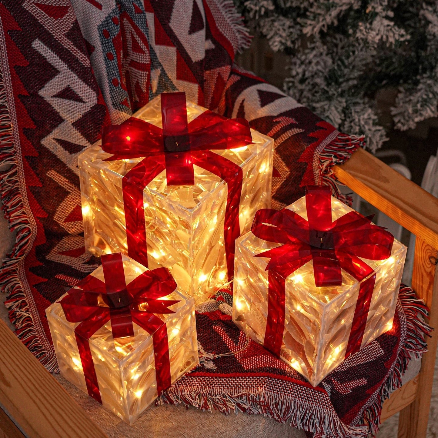 Kerstcadeauboxen LED Verlicht Set van 3 voor Binnen en Buiten - Velinix