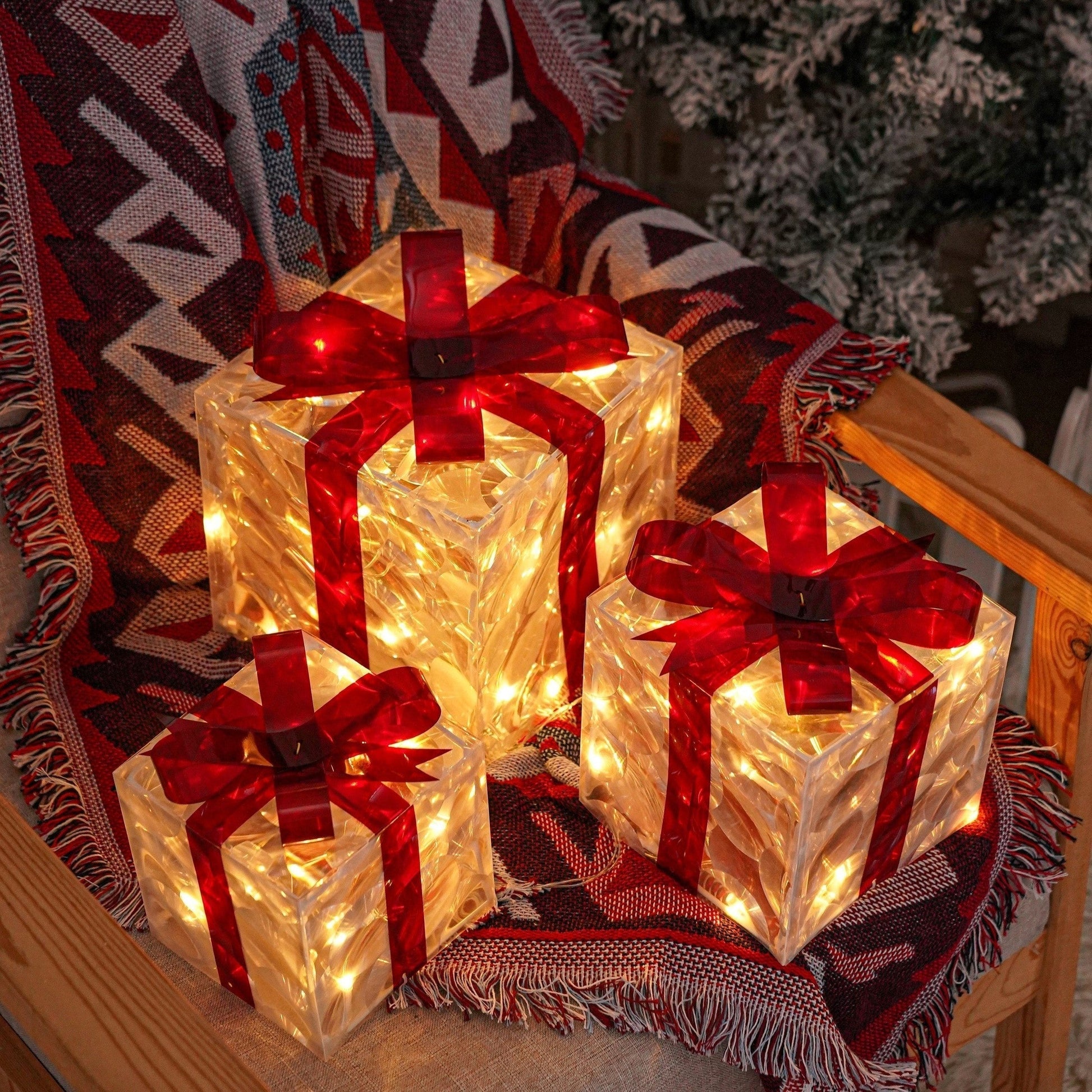Kerstcadeauboxen LED Verlicht Set van 3 voor Binnen en Buiten - Velinix