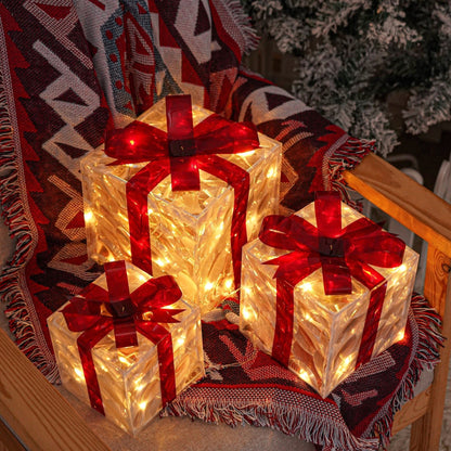 Kerstcadeauboxen LED Verlicht Set van 3 voor Binnen en Buiten - Velinix