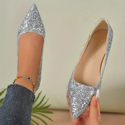 Glitter Schoenen Lage Hak Feestelijke Dameschoenen - Velinix