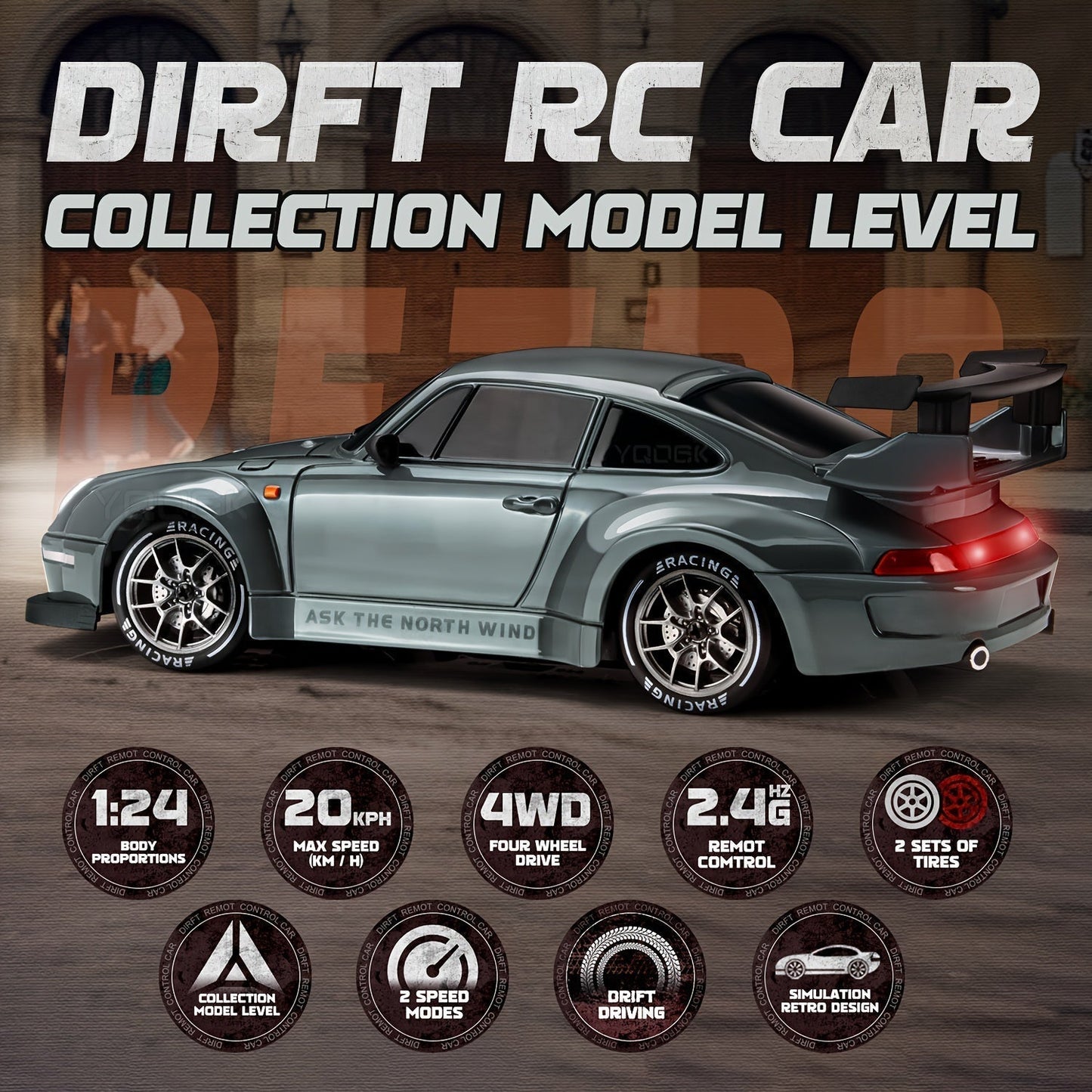 RC Drift Auto 1:24 met LED Wielen – 4WD Oplaadbaar Race Speelgoed