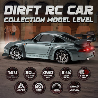 RC Drift Auto 1:24 met LED Wielen – 4WD Oplaadbaar Race Speelgoed